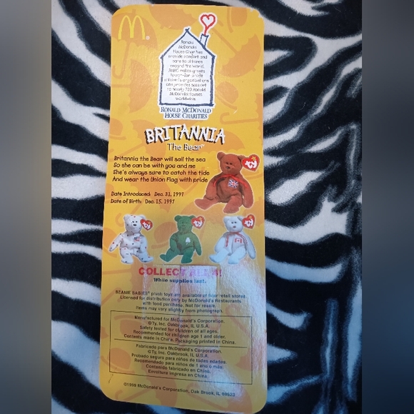 1999 McDonald's Ty Britain Britannia The Bear - Picture 2 of 8